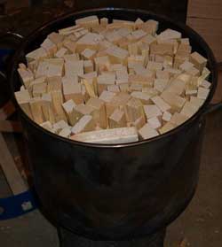 Stock pot filled with wood
