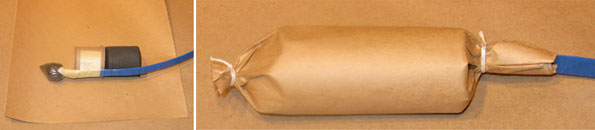 Kraft Paper Wrapping the Comet, Piston, and Lift Charge