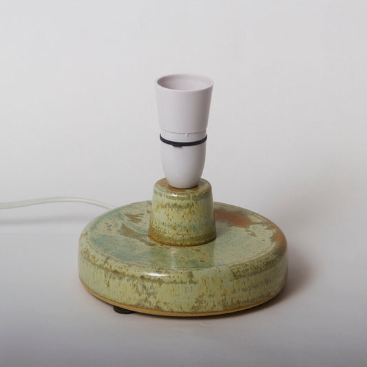 Round Pale Green Stoneware Table Lamp Base with Drum Lamp Shade P33 (15cm Wide x 20cm High)