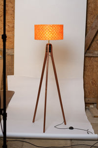 Sapele Tripod Floor Lamp P03 Batik Orange Circles Imbue Lighting