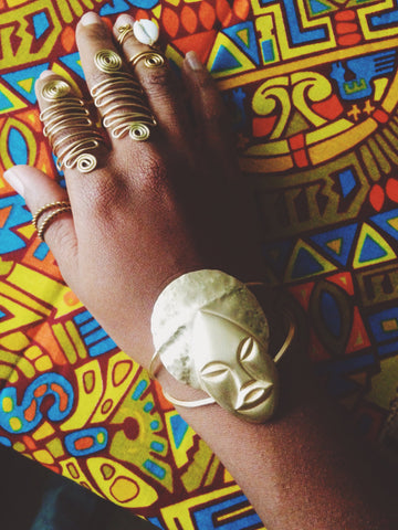 Brass Afro Woman Cuff Bracelet