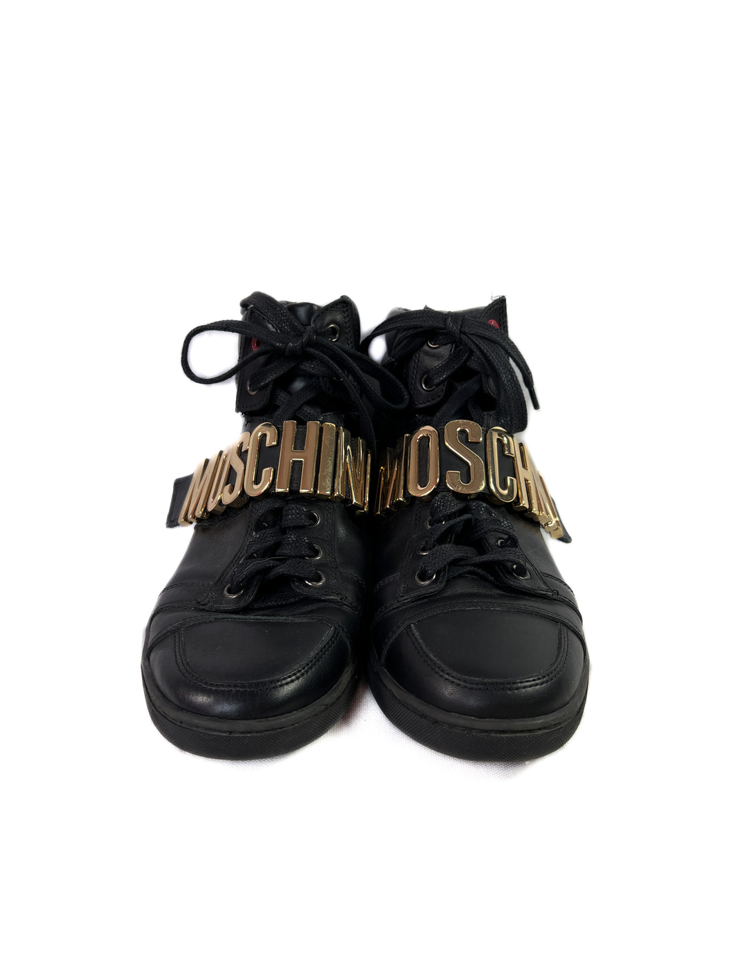 Moschino black leather high top sneakers size – My Girlfriend's Wardrobe LLC