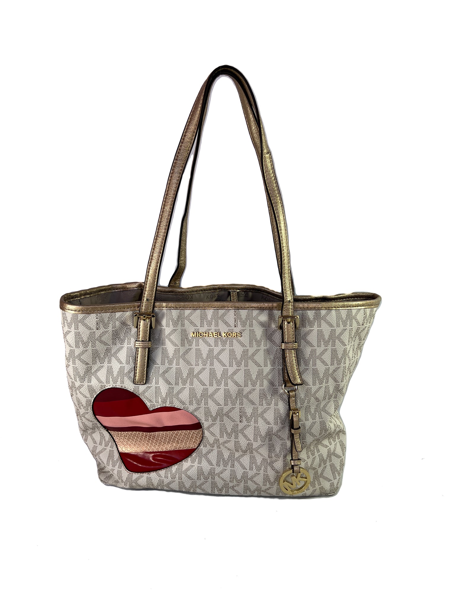 Michael Kors cream signature heart tote – My Girlfriend's Wardrobe LLC