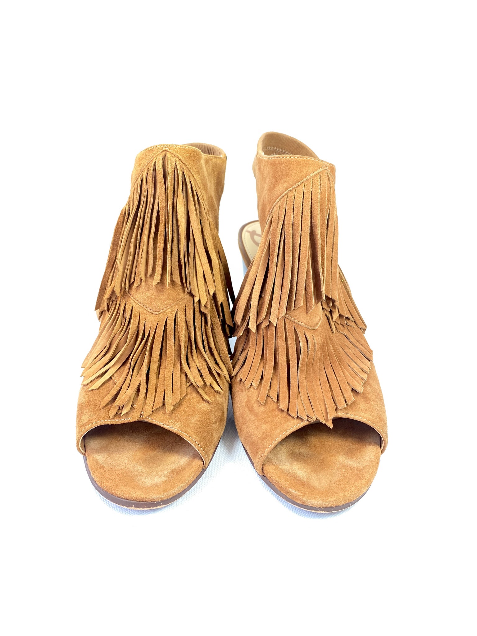 Sam Edelman camel suede fringe heeled 