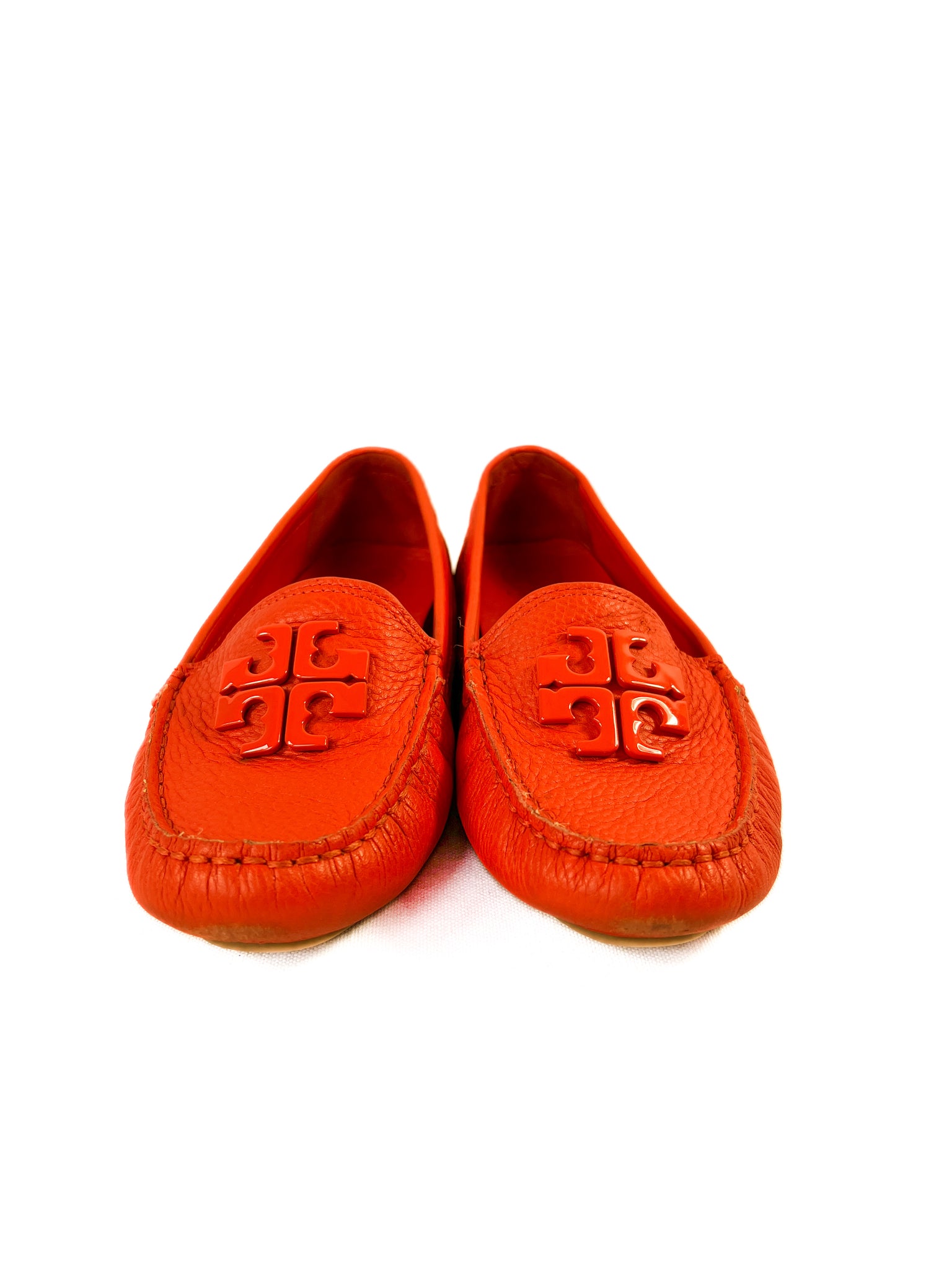 Tory Burch orange leather loafers size 7 – My Girlfriend's Wardrobe LLC