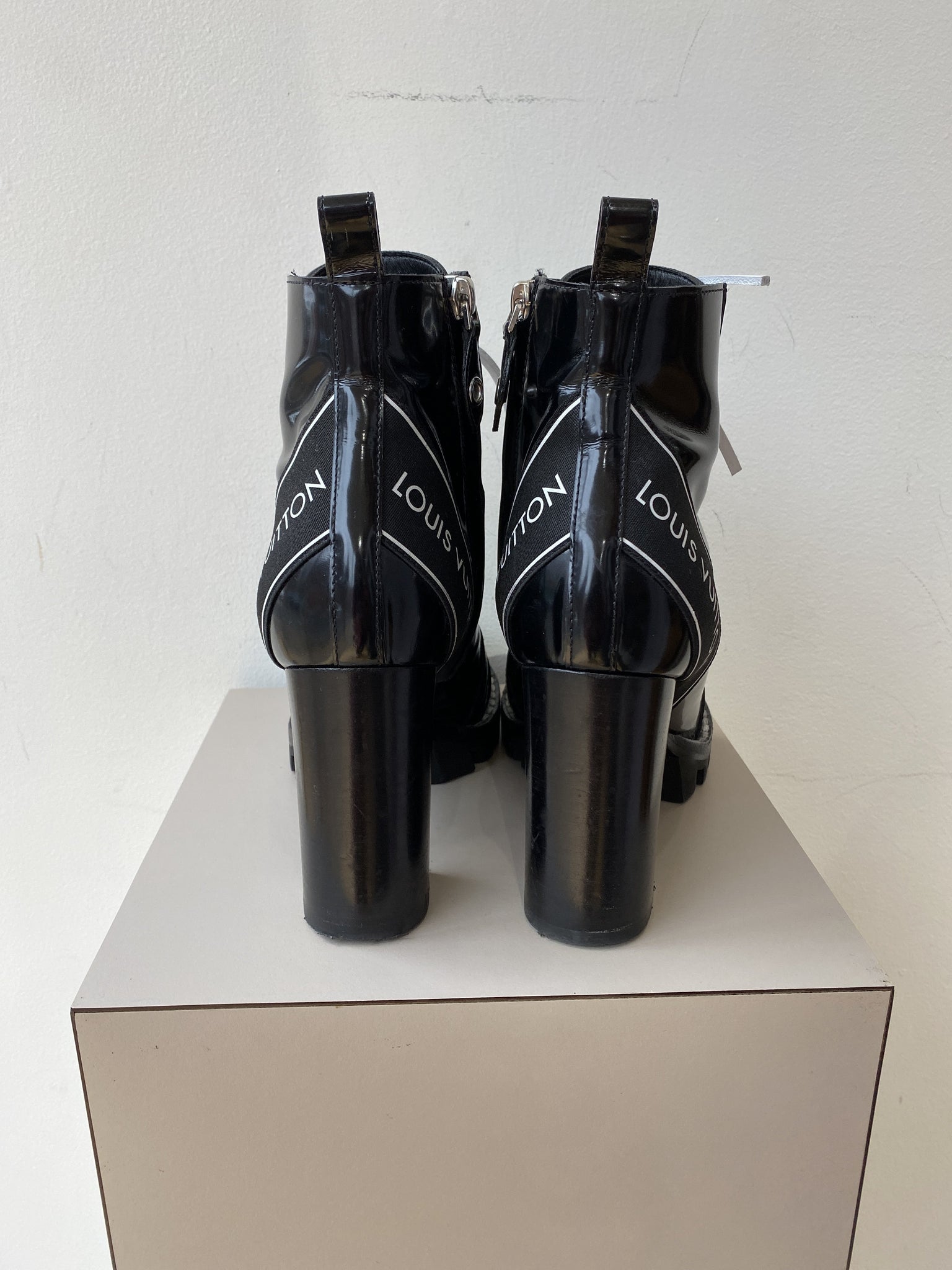 Louis Vuitton black patent star trail ankle boots size 38 – My Girlfriend&#39;s Wardrobe LLC