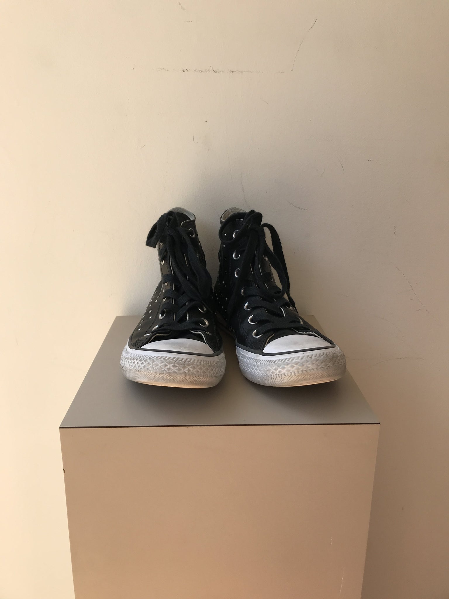 converse black leather studded high tops