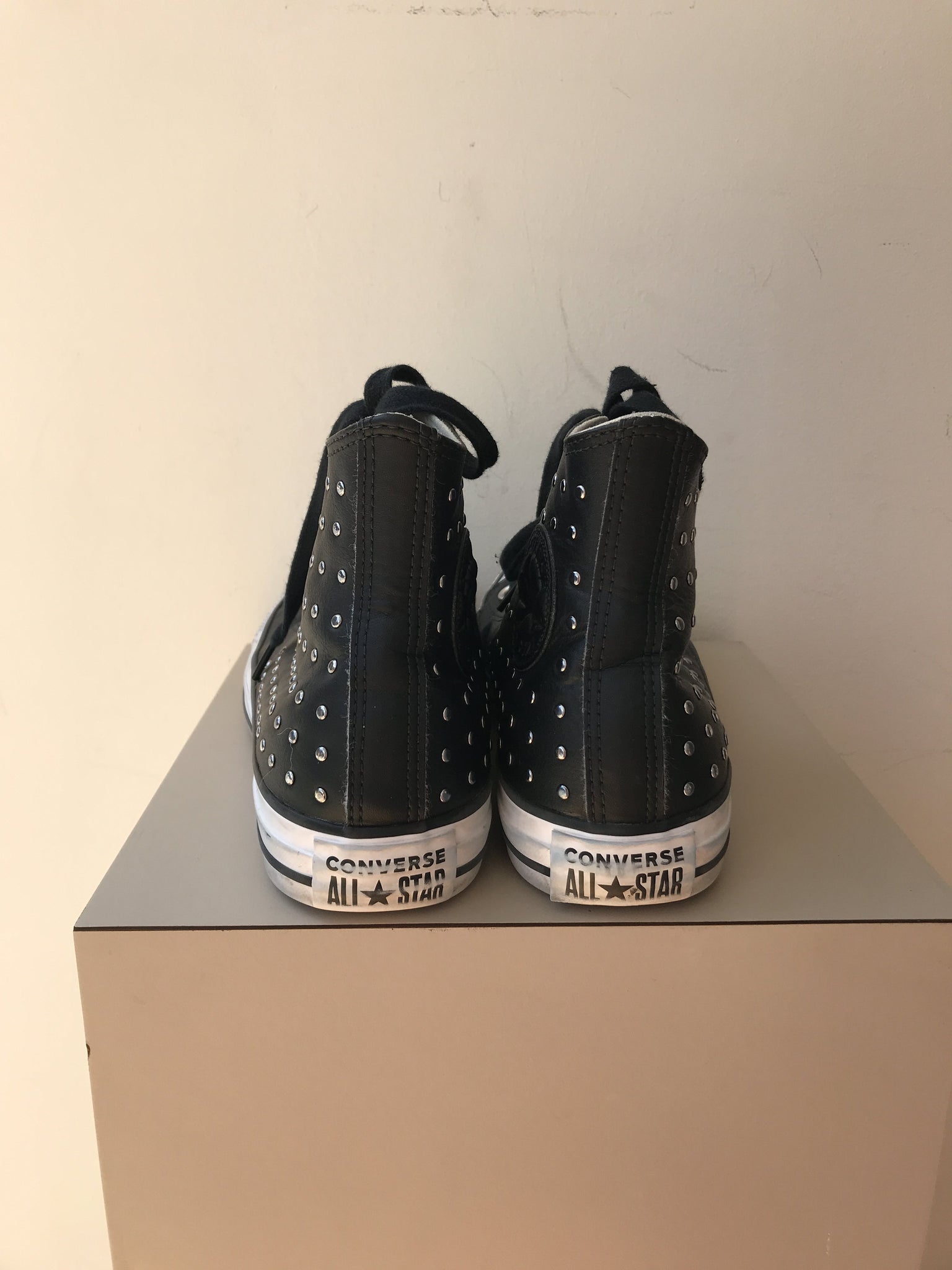 converse black leather studded high 