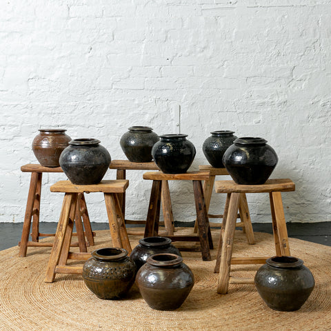 Antique Chinese black glazed pots