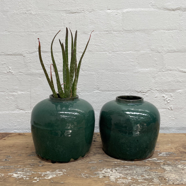 Green glazed vintage chinese ginger jars