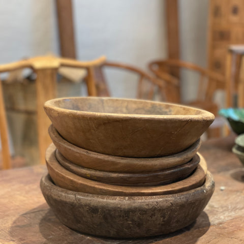 Vintage hand-carved wooden Masala bowl
