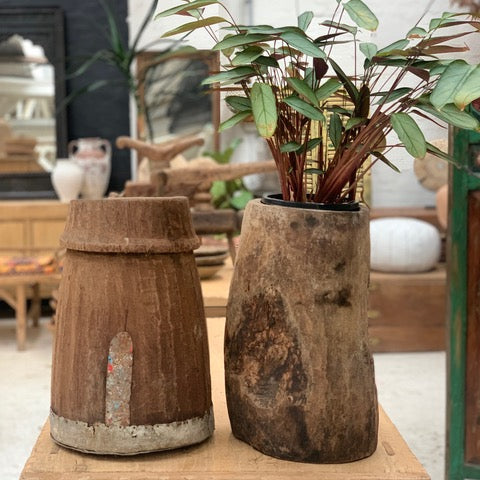 Vintage wooden pots from India