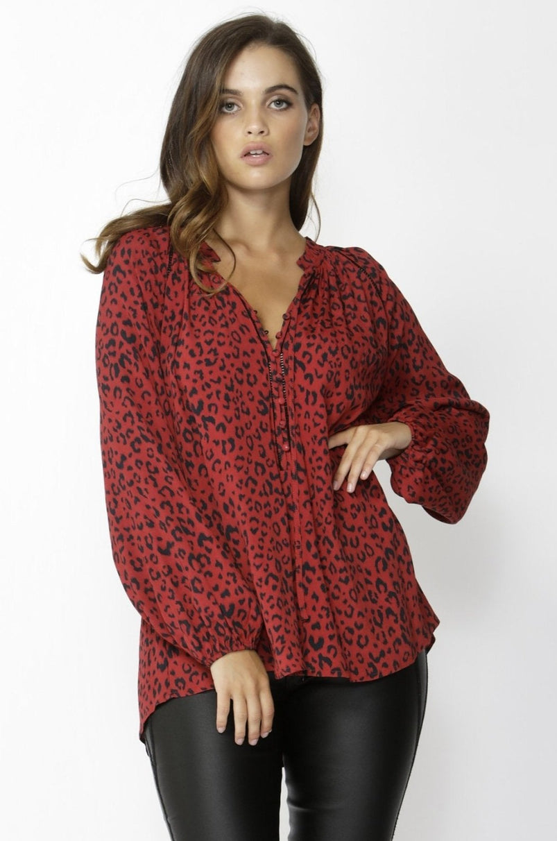 Fate + Becker Strong Enough Shirt in Red Leopard Print