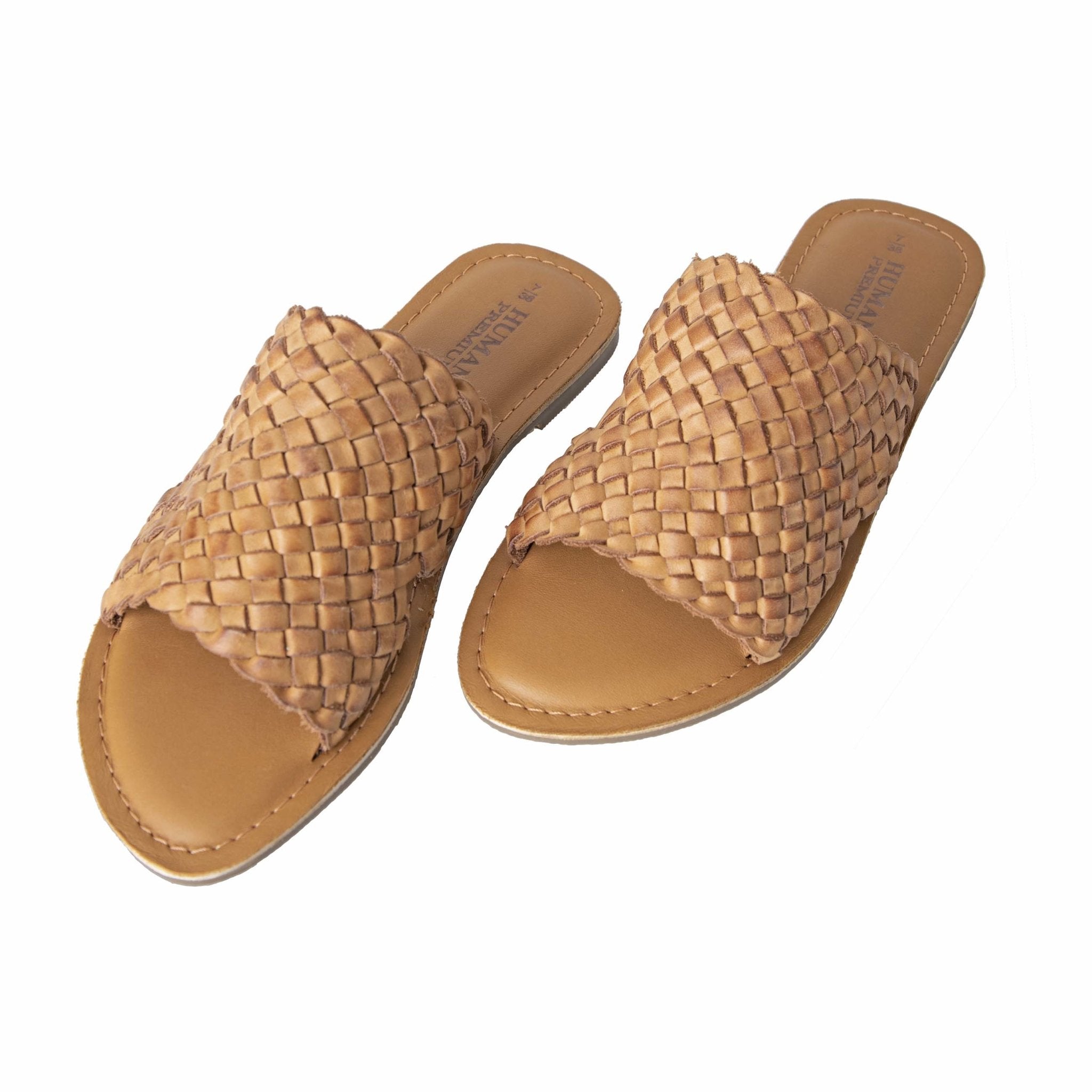 Human Shoes Eaton Leather Slide in Tan Weave – Hey Sara