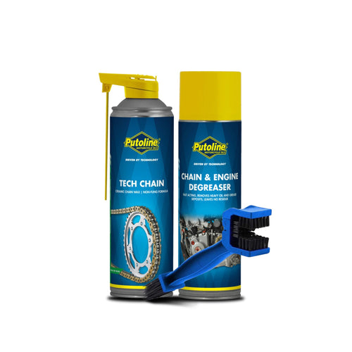 Putoline Combo of Tech Chain Lube (500 ml) and Putoline Chain Cleaner (500 ml) with Chain Cleaning Brush - LRL Motors