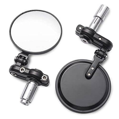 Universal Motorcycle Mirrors - 3 Inch Round Folding Bar End Side Mirror Compatible with Honda, Scooter, Suzuki, Yamaha, Kawasaki, Victory, Harley Davidson and More - LRL Motors