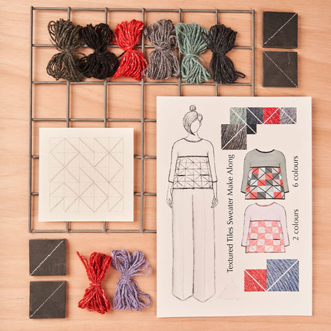 Design board for the Textured Tiles Sweater by Georgia Farrell