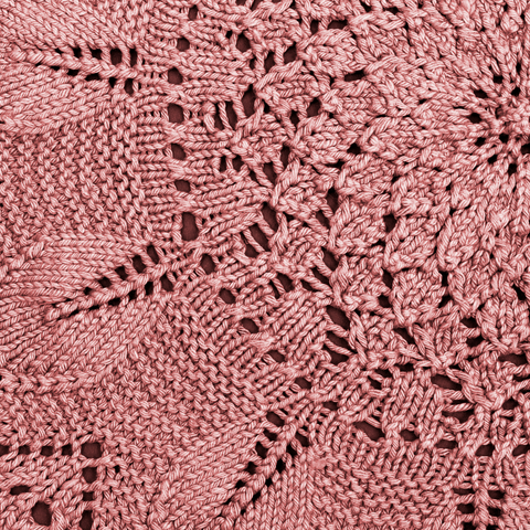 Warm pink lace knit in a leaf motif.