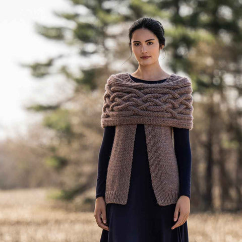 Model wearing the Northern Vest and Cowl as a set.