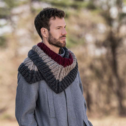 Model wearing the three-colored Fletcher Cowl.