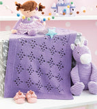 Purple knit blanket with simple eyelet lace design.