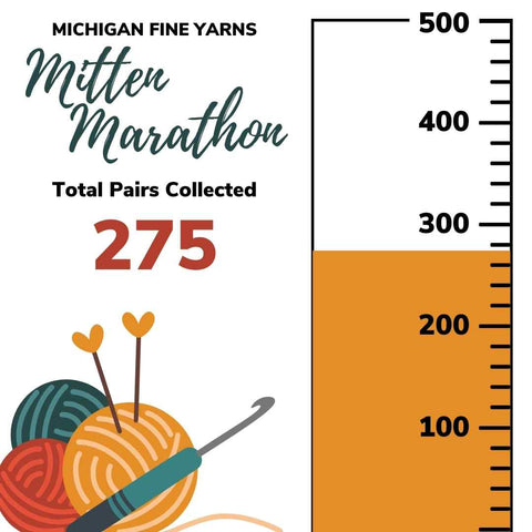 Collection total for how many mittens have been collected - currently at 275 pairs.