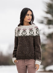 Colorwork sweater with floral design in the yoke.