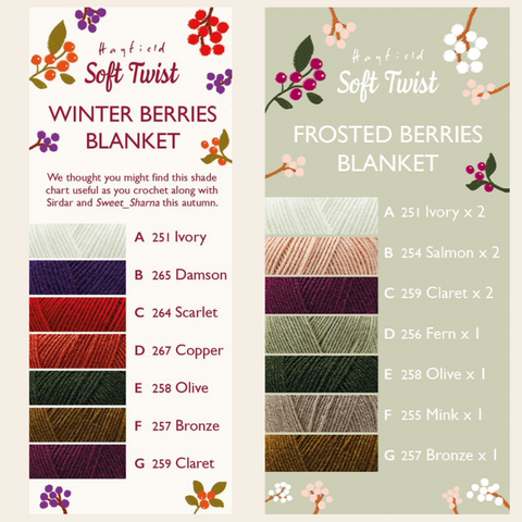 Shade cards for the Winter Berries and Frosted Berries colorways.