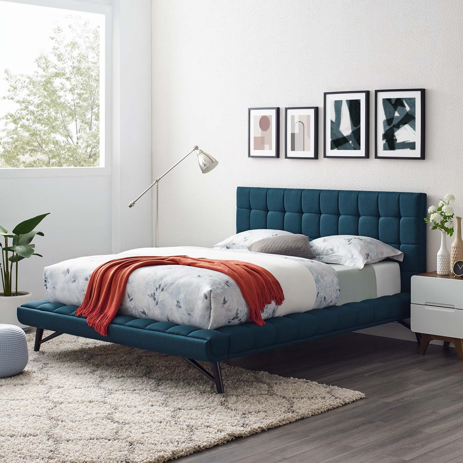 MOD-6007 Blue Modway Julia Queen Upholstered Fabric Platform Bed with Biscuit Tufting