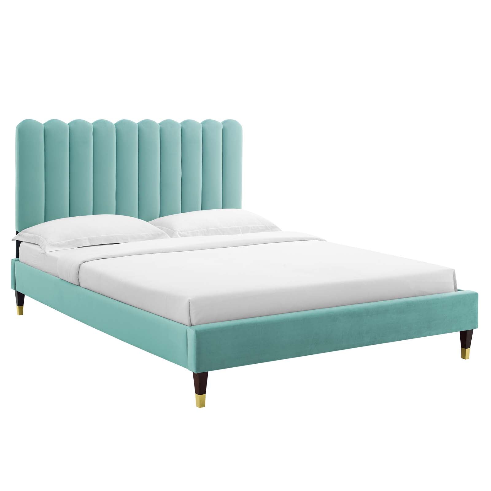 Modway's Reagan Queen Performance Velvet Platform Bed - MOD-6587 in Mint