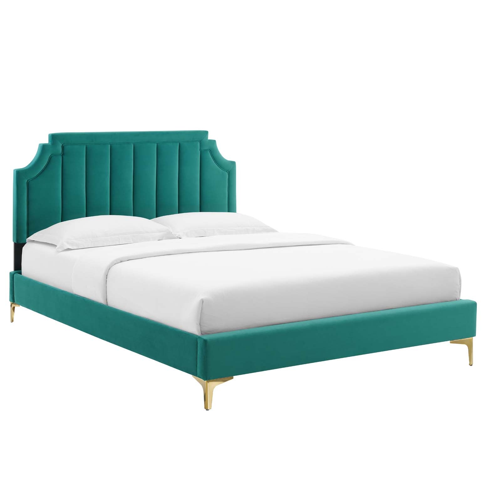 Teal Modway Sienna Performance Velvet Queen Platform Bed - MOD-6712