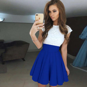 Mia Cute Lace Top High Waisted Skater Skirt Mini Dress – Glamanti Beauty