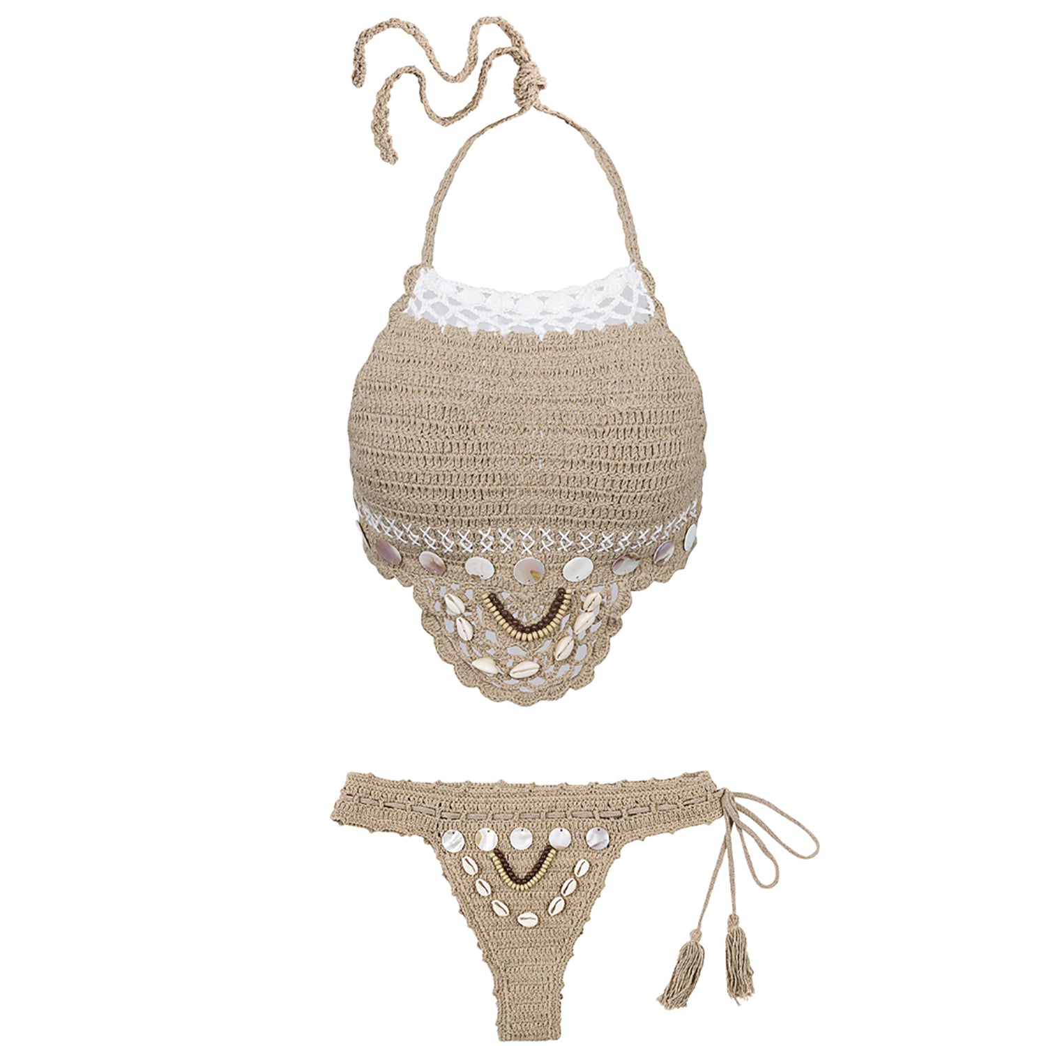 Ivy Bohemian Crotchet Seashell Halter Neck Bikini Swimsuit – Glamanti ...