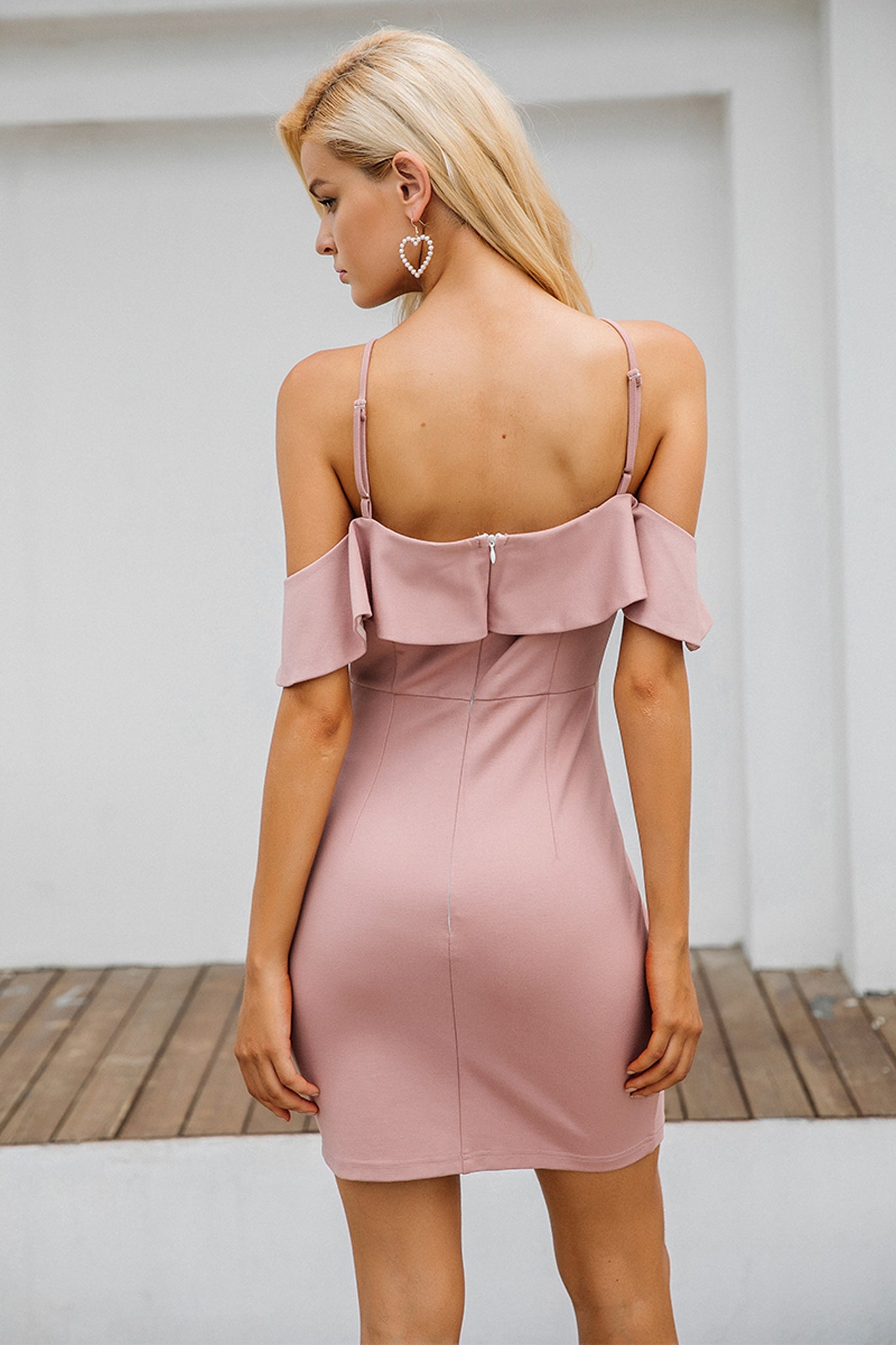 Aimee Classy Romantic Ruffle Off The Shoulder Mini Dress In Pink 