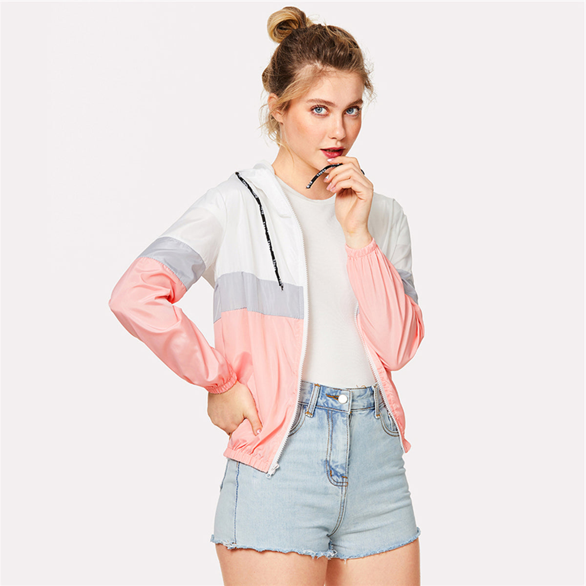 Abby Color Block Pink Zipper Windbreaker Hooded Jacket – Glamanti Beauty
