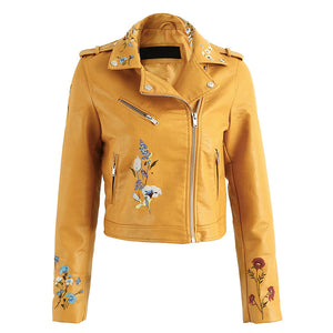 Tess Flower Embroidery Motorcycle Cropped Leather Jacket – Glamanti Beauty