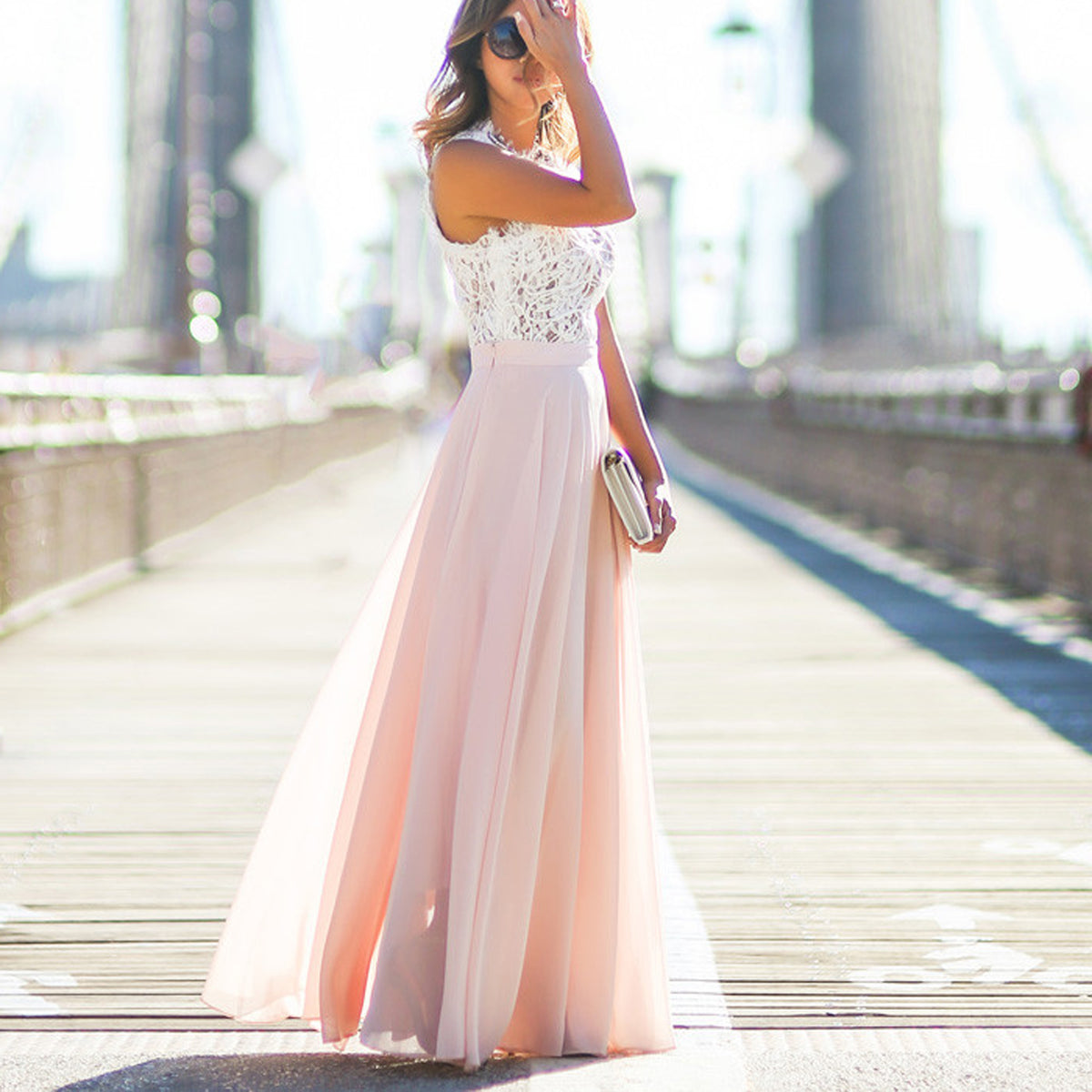 Ellisia White Lace Chiffon Skirt Long Maxi Dress – Glamanti Beauty