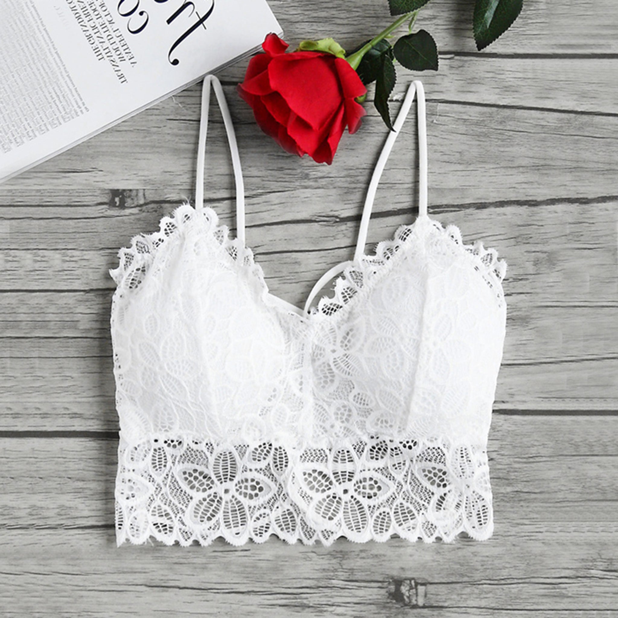 white flower bralette