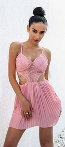 Cute Chic Summer Outfit Ideas for Teen Girls - Hot Dressy Fancy Floral Lace Bralette Corset Romper Pleated Skirt in Pink or Blue - ideas lindas del equipo del verano para las muchachas adolescentes - www.GlamantiBeauty.com #outfit #summer #romper