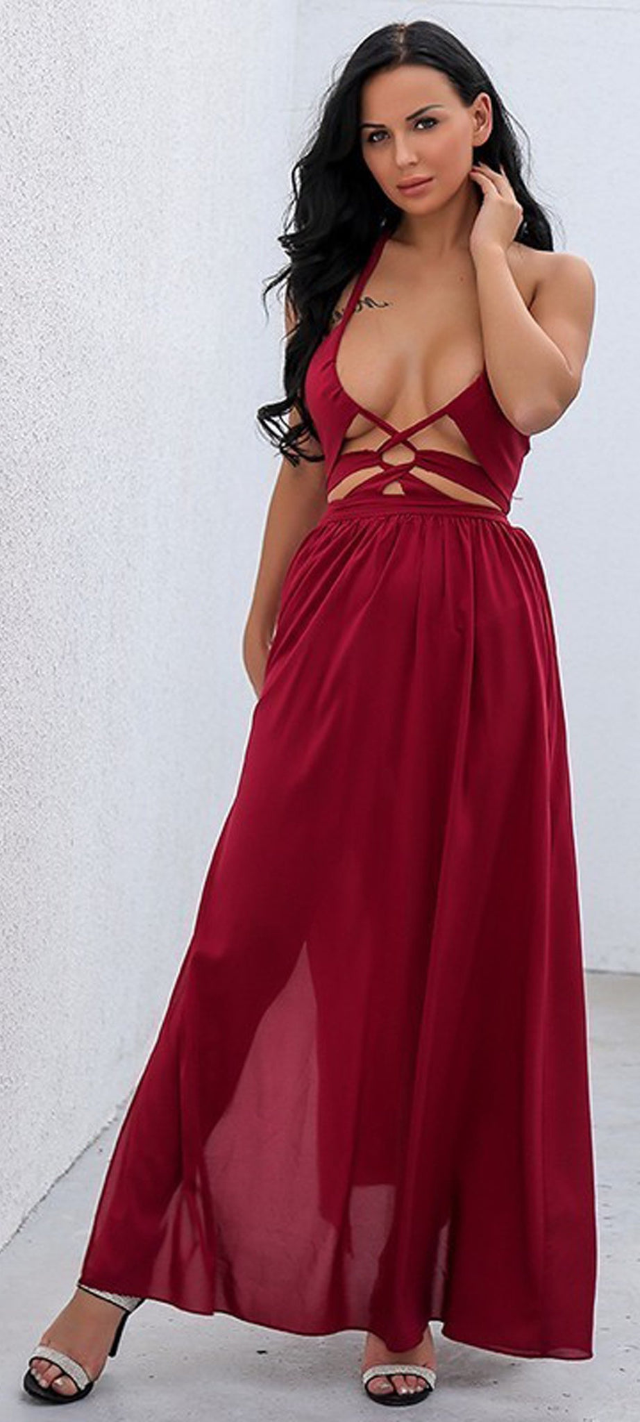 Mireille Cut Out Keyhole Halter Neck Backless Long Maxi 