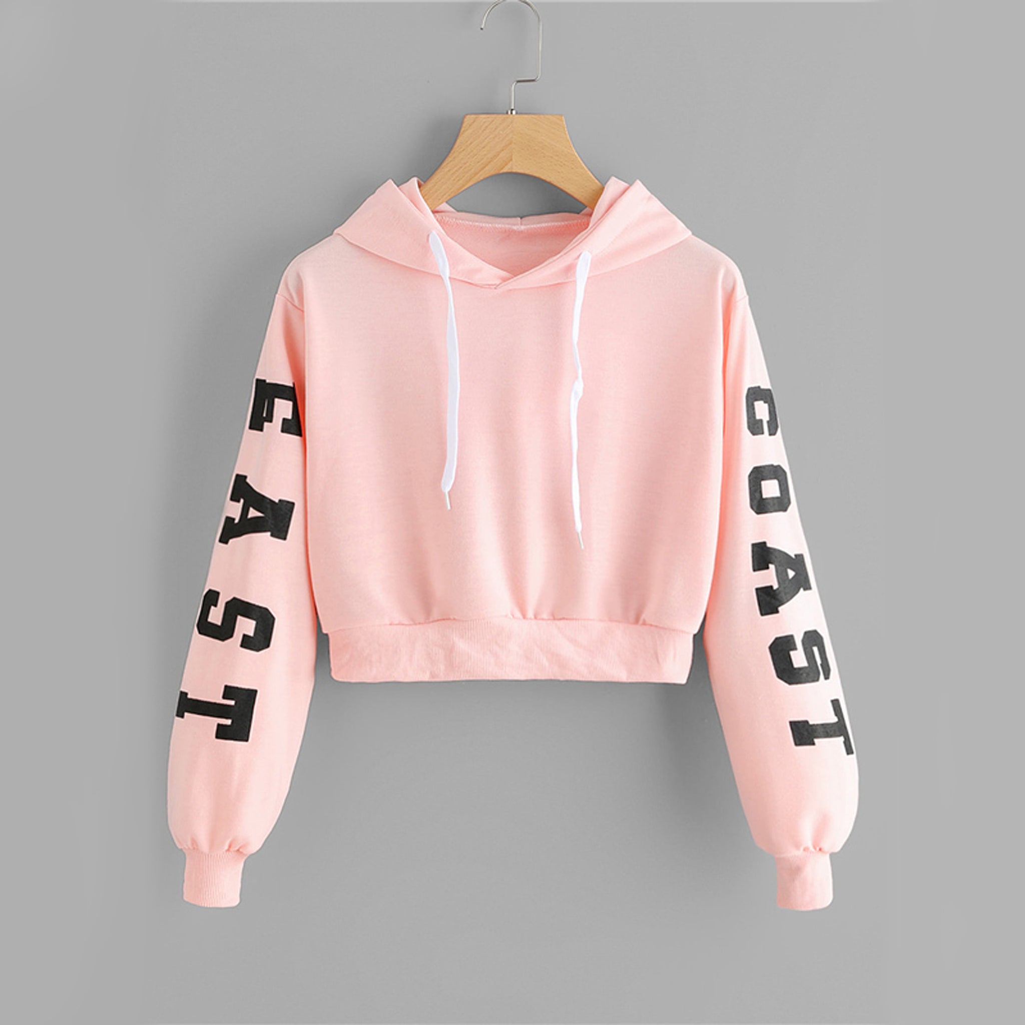 Abigail East Coast Queens Pink Cropped Hoodie Sweater in Baby Pink ...