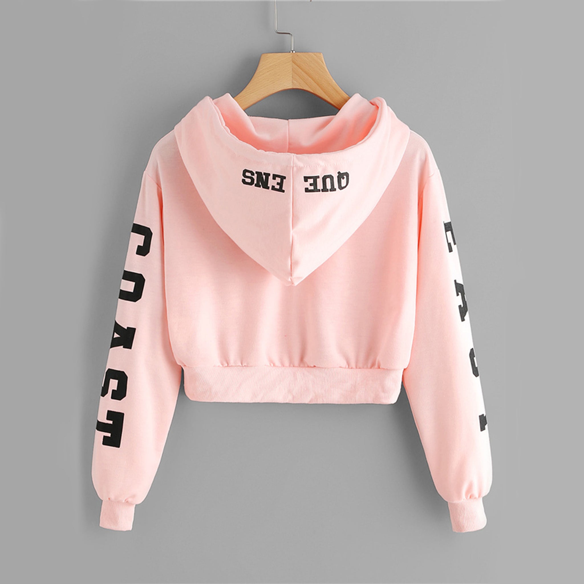 Abigail East Coast Queens Pink Cropped Hoodie Sweater in Baby Pink