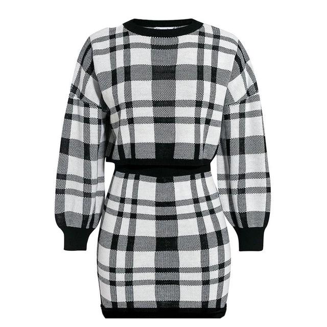 black and white plaid mini dress