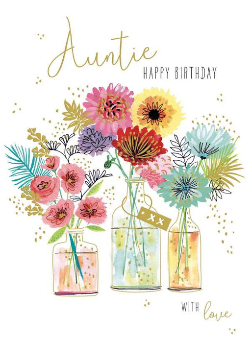 7x5 Card Happy Birthday Auntie 3 Flower Vases Image Artificial Floral Supplies