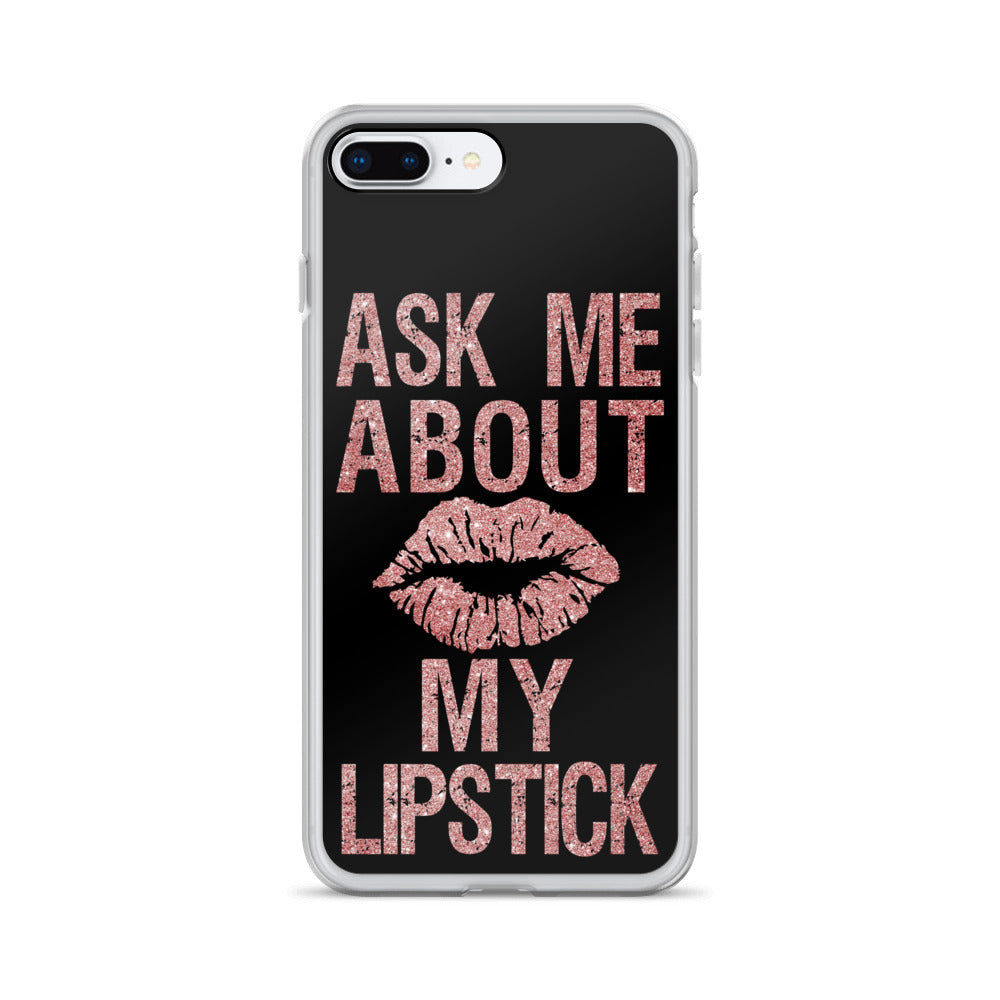 Ask Me About My Lipstick Rose Gold Glitter Lips Kiss On Black Backgr Senesisters Shop