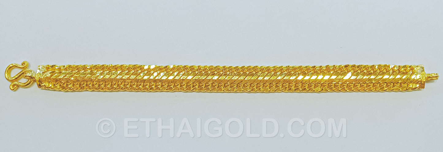 5 BAHT POLISHED DIAMOND-CUT SOLID FLAT BRAIDED LINK CHAIN BRACELET IN 23K GOLD (ID: B0505B)