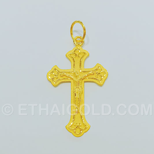1/4 BAHT POLISHED MATTE SOLID CRUCIFIX CHRISTIAN PENDANT IN 23K GOLD (