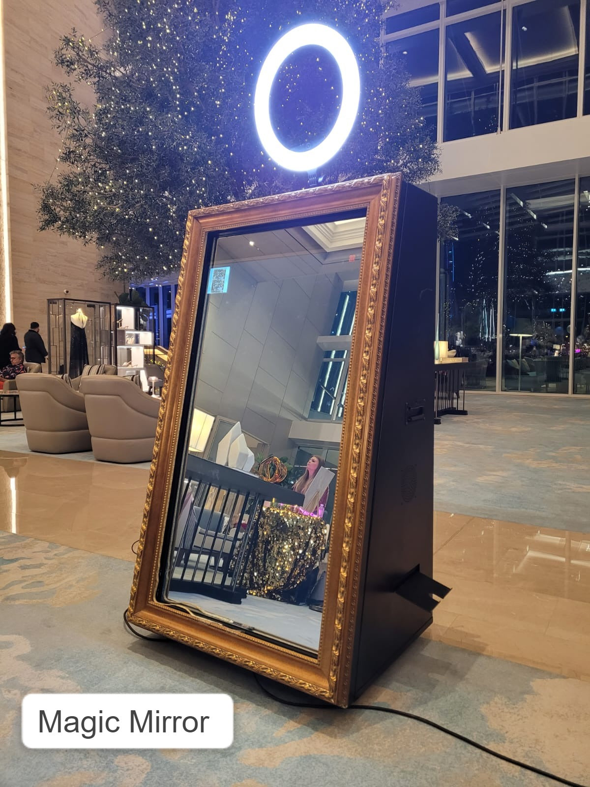golden frame magic mirror booth in Dubai