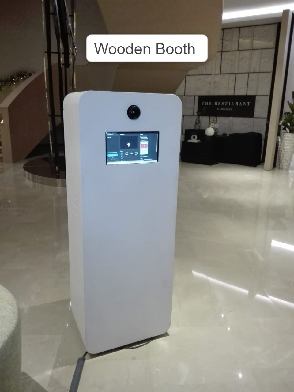 White wooden booth rental in Dubai