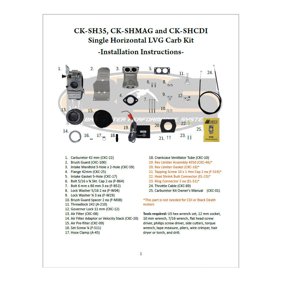 Single 42mm Carb Kit Horizontal Installation Instructions